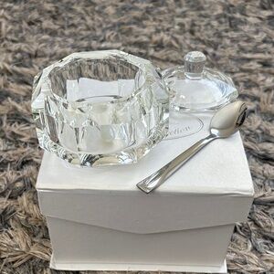 New! Novell Collection Faceted Crystal Sugar Bowl with Lid and Spoon